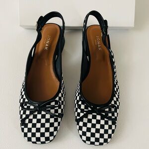 Jonak Black & White Checkered Slingback Flats